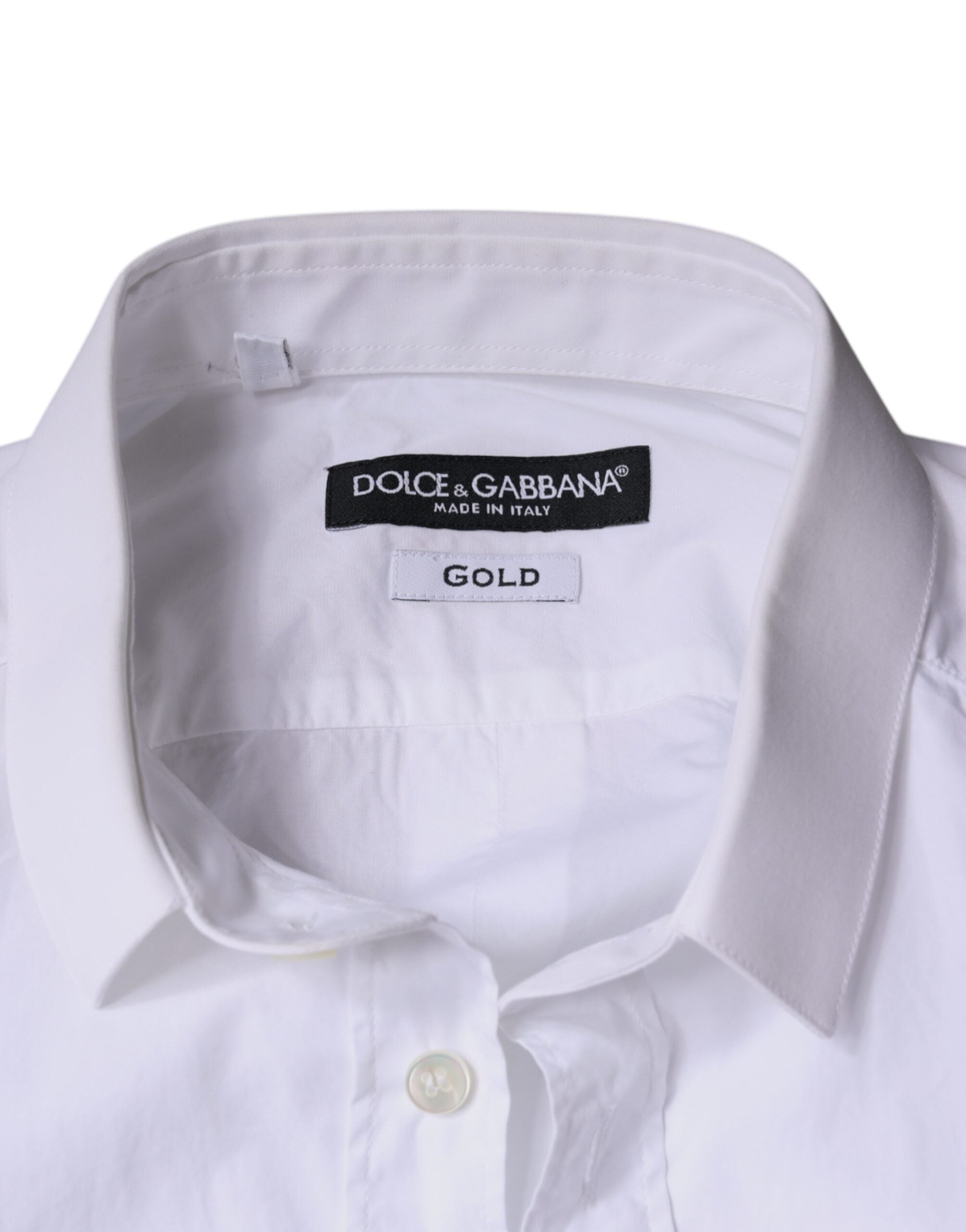 Dolce & Gabbana White Cotton Dress GOLD Formal Collar Shirt